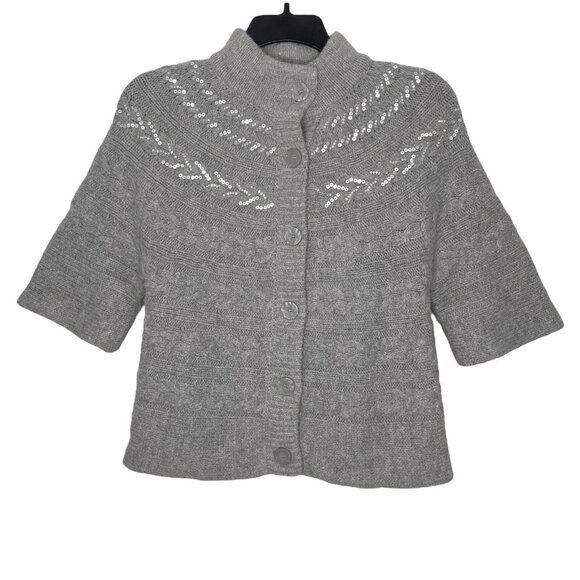 Coldwater Creek Womens Cardigan Size XS Sequin Cable Knit Button Closure Gray - Picture 1 of 5